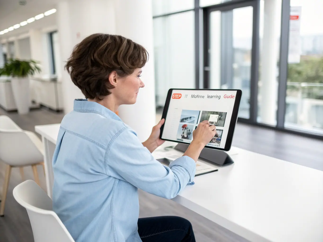 A clean, modern illustration depicting a person describing their business needs to an AI interface, represented by a stylized computer screen with glowing neural network patterns.