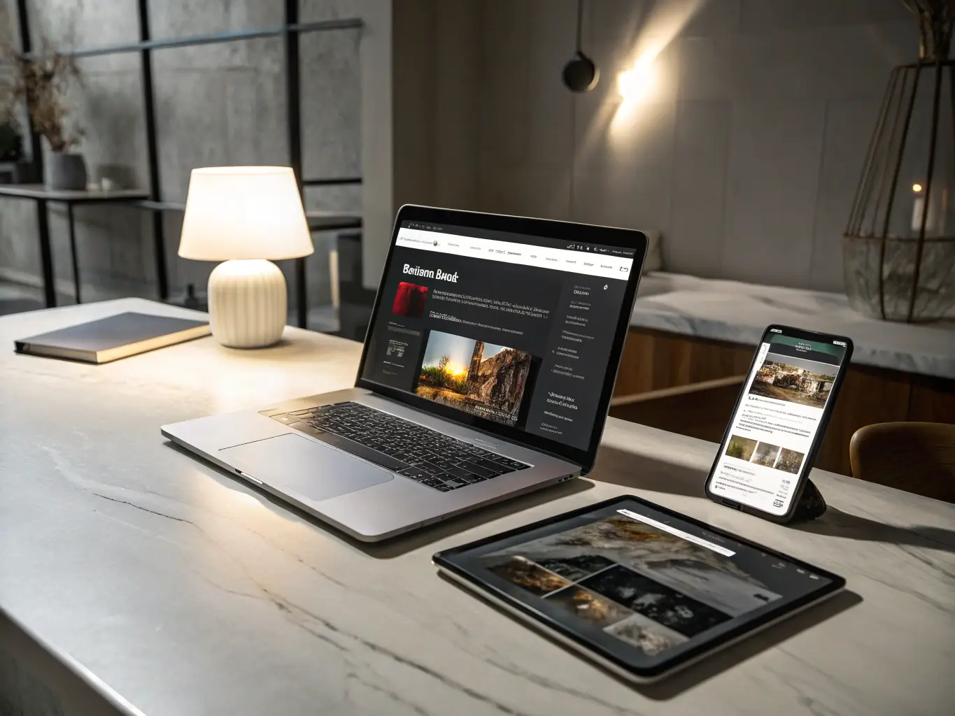 A visual representation of a website seamlessly adapting to different screen sizes (desktop, tablet, mobile), emphasizing its responsive design.